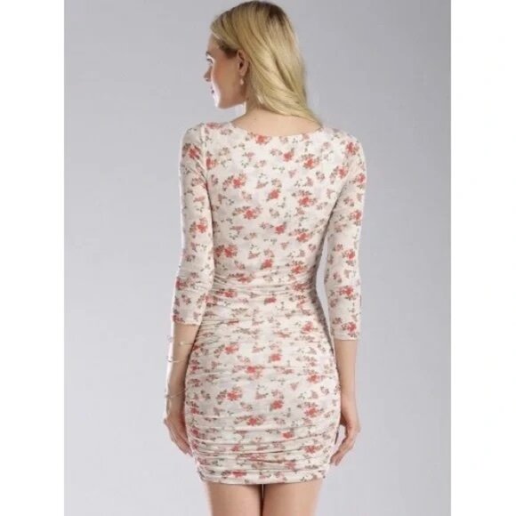 GUESS Mini Dress Floral Print Ruched side Bodycon long sleeve Size XS - Picture 15 of 16
